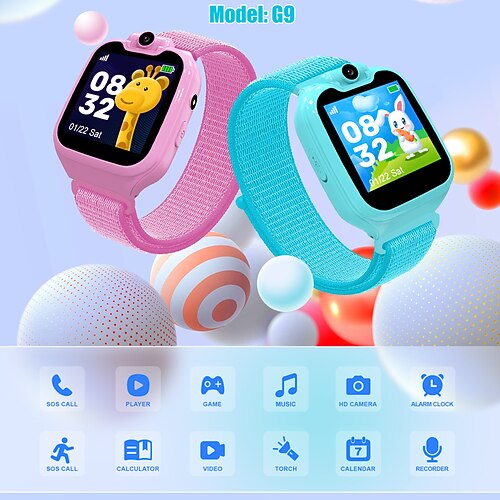 

696 G9 Smart Watch 1.44 inch Kids Smartwatch Phone Bluetooth Pedometer Sleep Tracker Heart Rate Monitor Compatible with Android iOS Kid's Hands-Free Calls with Camera IP 67 31mm Watch Case
