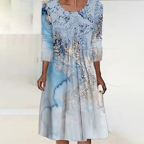 

Women's Casual Dress Midi Dress Light Blue Long Sleeve Floral Ruched Winter Fall Autumn Winter Dress Weekend Fall Dress 2022 S M L XL XXL 3XL 4XL 5XL 6XL