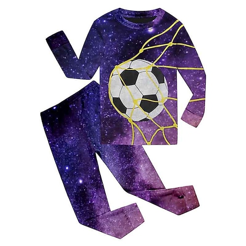 

2 Pieces Kids Boys World Cup T-shirt & Pants T-shirtSet Clothing Set Outfit Galaxy Football Long Sleeve Print Set Outdoor Fashion Daily Comfort Winter Fall 3-12 Years Purple