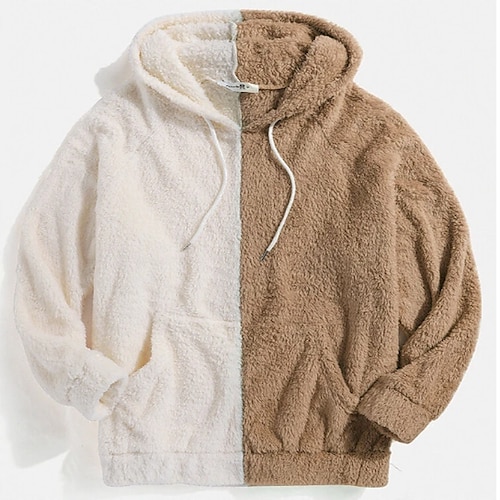 

Men's Fuzzy Sherpa Pullover Hoodie Sweatshirt Green Blue Brown Hooded Color Block Sports Outdoor Streetwear Casual Big and Tall Esencial Spring Clothing Apparel Hoodies Sweatshirts Long Sleeve