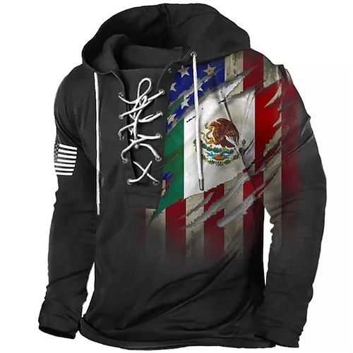 

Men's Pullover Hoodie Sweatshirt Pullover Black Hooded Graphic Prints National Flag Lace up Print Casual Daily Sports 3D Print Streetwear Designer Casual Spring Fall Clothing Apparel Hoodies