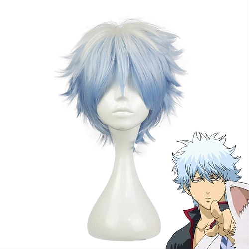 

Anime Gintama Sakata Gintoki Wig Cosplay Costume Silver Soul Men & Women Short Hair Halloween Party Wigs