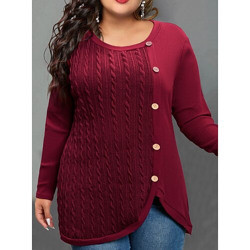 

Women's Plus Size Tops Blouse Shirt Graphic Button Long Sleeve Round Neck Casual Daily Vacation Polyester Fall Winter Red