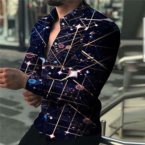 

Men's Shirt Graphic Shirt Galaxy Turndown Black 3D Print Outdoor Street Button-Down Print Clothing Apparel Fashion Designer Casual Breathable / Long Sleeve / Long Sleeve