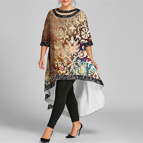 

Women's Plus Size Casual Dress Floral Boat Neck Half Sleeve Fall Winter Casual Maxi long Dress Vacation Going out Dress / 3D Print