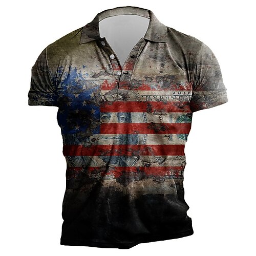

Men's Collar Polo Shirt Golf Shirt National Flag Turndown Blue Gray 3D Print Outdoor Street Short Sleeves Button-Down Print Clothing Apparel Fashion Designer Casual Breathable / Summer / Spring