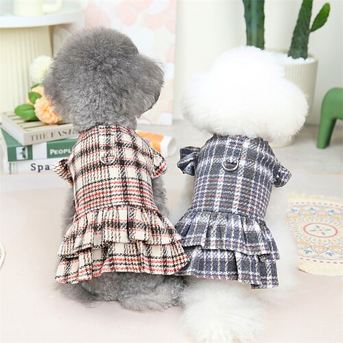 

Dog Cat Dress Plaid / Check Solid Colored Cute Sweet Dailywear Casual Daily Winter Dog Clothes Puppy Clothes Dog Outfits Soft Grey Khaki Costume for Girl and Boy Dog Cotton S M L XL 2XL