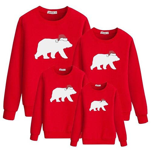 

Family Look Christmas Tops Sweatshirt Bear Daily Black Red Long Sleeve Daily Matching Outfits
