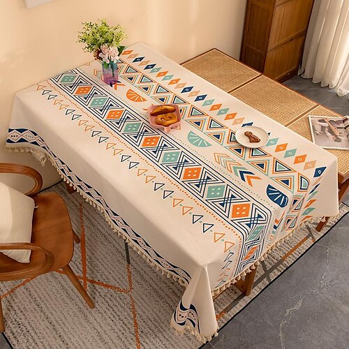 

Cotton And Linen Cloth Tablecloth Waterproof Bohemian Style Household Rectangular Tassel Tablecloth Ins Style Tablecloth