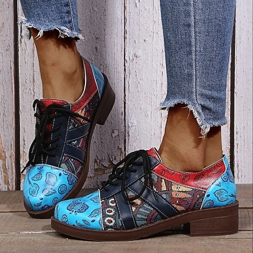 

Women's Sneakers Daily Plus Size Summer Flat Heel Round Toe Vintage Casual Synthetics Lace-up Solid Colored Blue