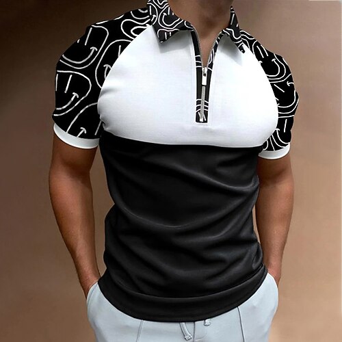 

Men's Collar Polo Shirt Golf Shirt Quarter Zip Polo Patchwork Crew Neck Black / White Outdoor Street Short Sleeve Zipper Clothing Apparel Fashion Breathable Comfortable / Summer / Spring / Summer