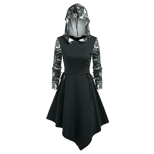 

Women's Plus Size Casual Dress Skull Hooded Print Long Sleeve Fall Winter Casual Knee Length Dress Halloween Spirit Halloween Dress / Butterfly