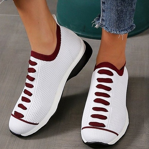 

Women's Sneakers Daily Flyknit Shoes Flat Heel Round Toe Casual Minimalism Running Shoes Tissage Volant Loafer Black White