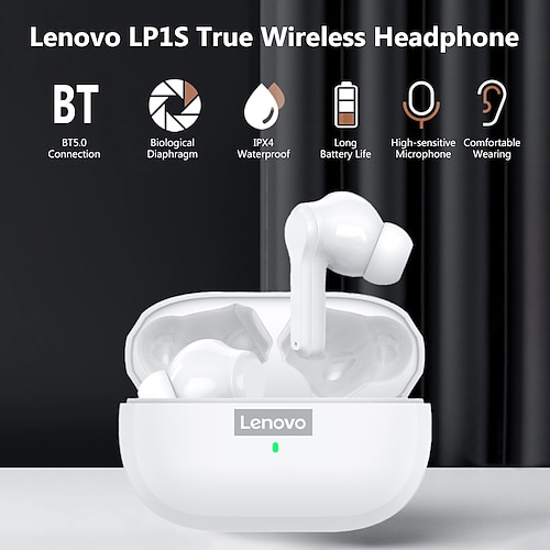

Lenovo LP1S True Wireless Earbuds Bluetooth 5.0 Headphones TWS Stereo Earphones IPX4 Waterproof Sports Headphones with Noise Reduction Technology HD call in-Ear Built-in Mic Headset