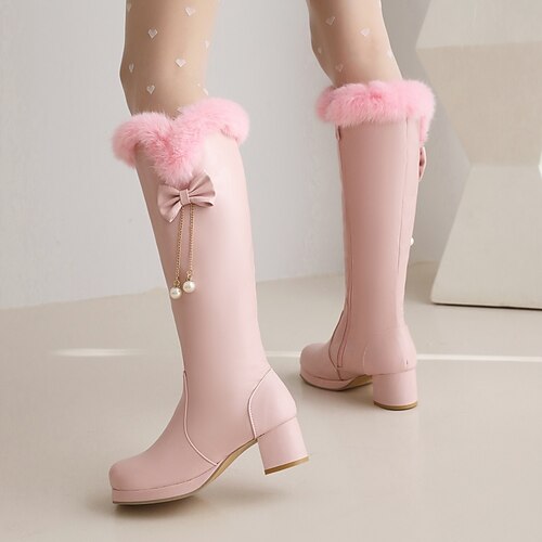 

Girls' Boots Princess Shoes Daily PU Princess Shoes Big Kids(7years ) Party Daily Tassel Butterfly White Black Rosy Pink Fall Winter / Knee High Boots