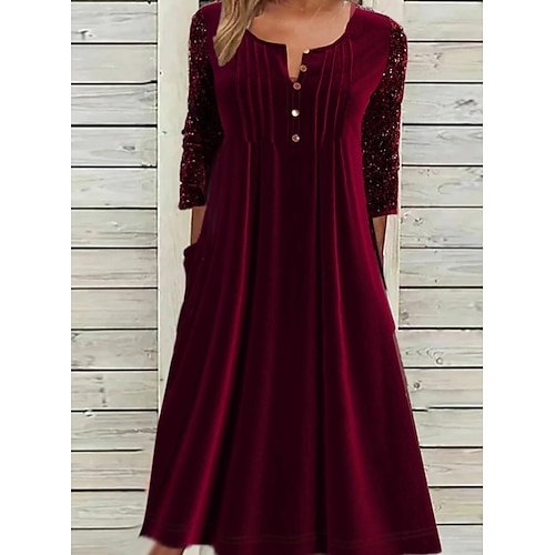 

Women's Velvet Dress Red Midi Dress Midi Dress Red Half Sleeve Pure Color Velvet Fall Winter Crew Neck Modern 2022 S M L XL 2XL 3XL