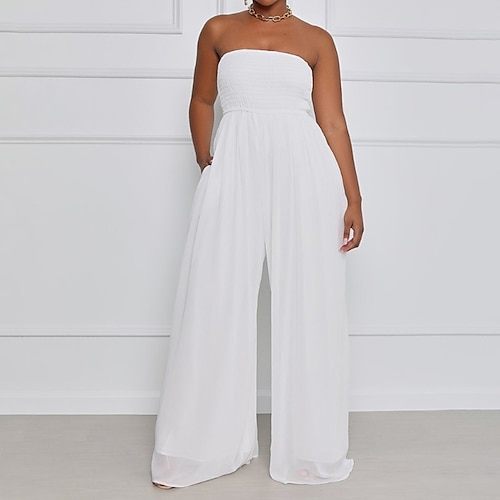 

Women's Jumpsuit Backless Pocket Solid Color Strapless Streetwear Holiday Going out Regular Fit Sleeveless Green Blue Yellow S M L Winter