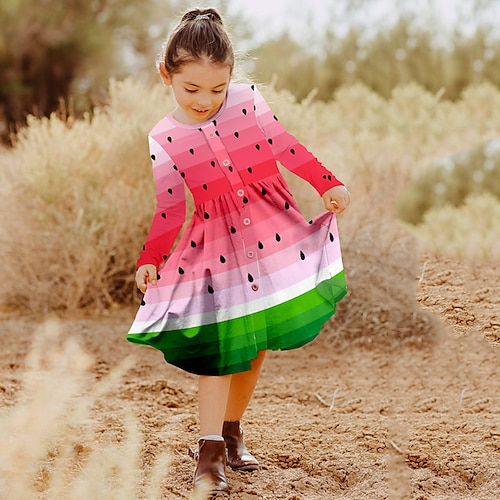 

Kids Girls' Dress Fruit Shift Dress Above Knee Dress Daily Print Long Sleeve Cute Dress 3-10 Years Winter Red