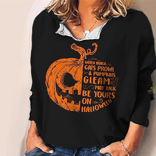 

Women's Plus Size Tops Blouse Shirt Letter Pumpkin Print Long Sleeve V Neck Vintage Casual Festival Halloween Halloween Daily Polyester Fall Winter Purple Yellow