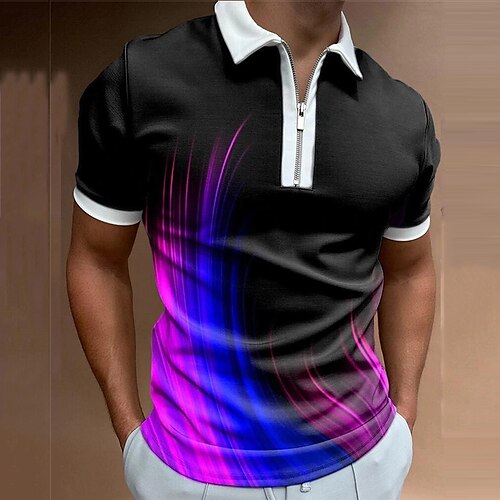 

Men's Collar Polo Shirt Golf Shirt Gradient Turndown Black 3D Print Outdoor Street Short Sleeves Zipper Print Clothing Apparel Fashion Designer Casual Breathable / Summer / Spring / Summer