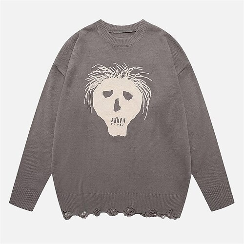 

Women's Pullover Sweater Jumper Ribbed Knit Patchwork Knitted Skeleton Crew Neck Stylish Casual Halloween Fall Winter Green Black S M L / Long Sleeve / Loose Fit