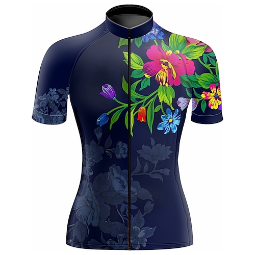 

21Grams Women's Cycling Jersey Short Sleeve Bike Top with 3 Rear Pockets Mountain Bike MTB Road Bike Cycling Breathable Quick Dry Moisture Wicking Reflective Strips White Dark Navy Blue Floral