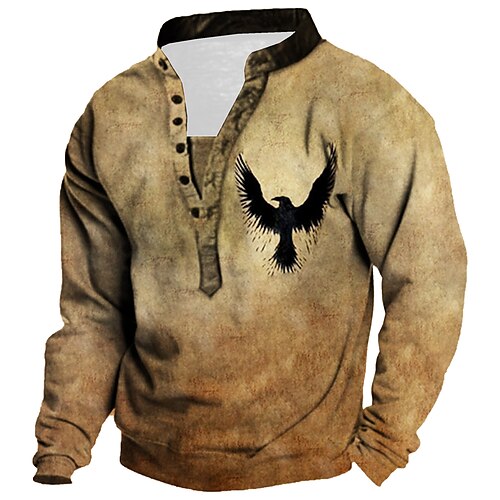 

Men's Unisex Sweatshirt Pullover Button Up Hoodie Brown Standing Collar Graphic Prints Eagle Print Casual Daily Sports 3D Print Streetwear Designer Casual Spring & Fall Clothing Apparel Hoodies