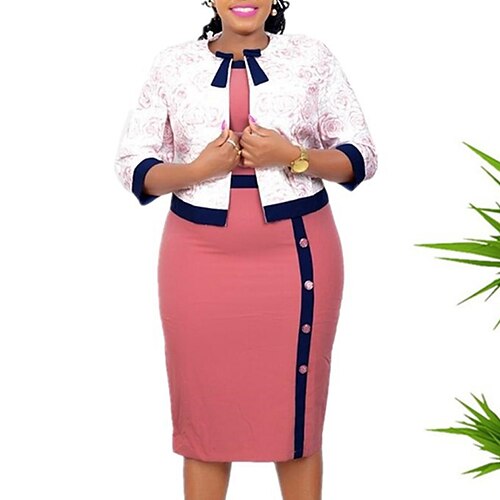 

Women's Plus Size Work Dress Floral Crew Neck Long Sleeve Fall Winter Stylish Work Midi Dress Vacation Going out Dress