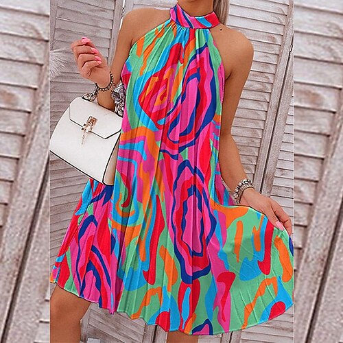 

Women's Shift Dress Short Mini Dress Pink Sleeveless Print Print Spring Summer Round Neck Casual 2022 S M L XL 2XL 3XL