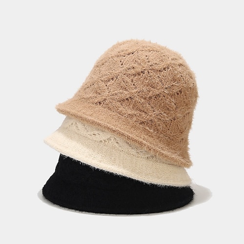 

Autumn Winter Bucket Hat for Women Comfortable Warm Ear Protector Cap Lady Panama Outdoor Hiking Knitted Fisherman Cap