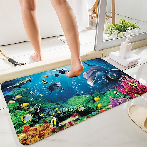 

Coral Dolphin Series Digital Printing Floor Mat Modern Bath Mats Nonwoven / Memory Foam Novelty Bathroom