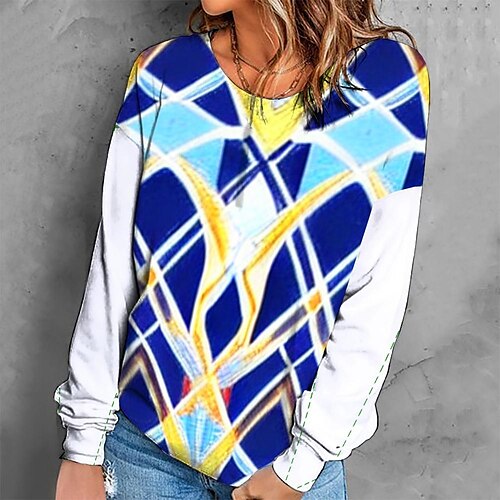 

Women's Sweatshirt Pullover Retro Blue Graphic Geometric Tie Dye Casual Round Neck Long Sleeve S M L XL 2XL 3XL / Winter