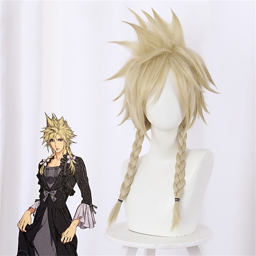 

Synthetic Wig Cloud Strife Final Fantasy VII Curly With Bangs Wig Medium Length Light golden Synthetic Hair Women's Soft Easy to Carry Fashion Blonde