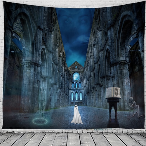 

Halloween Party Wall Tapestry Art Decor Blanket Curtain Hanging Home Bedroom Living Room Decoration Polyester Pumpkin Bat Witch Castle