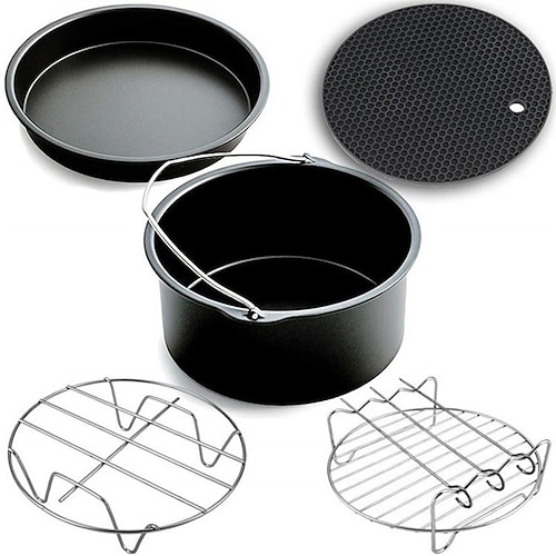 8 Inches Air Fryer Accessories Pizza Tray Grill Toast Rack Steam Rack  Insulation Pad 3.2qt-5.8qt