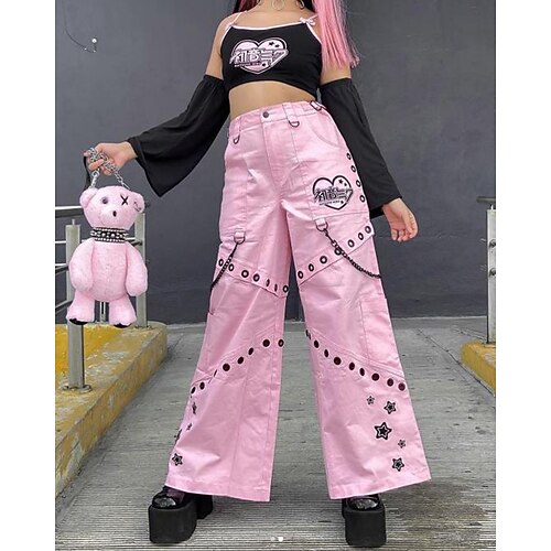 

Spicy Girls Punk & Gothic Y2K Year 2000 Loose Pants Women's Cotton Japanese Cosplay Costumes Rosy Pink Plain / Solid