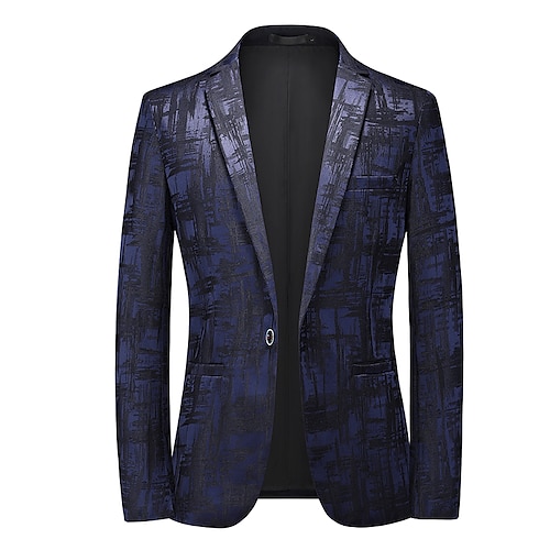 

Men's Fashion Blazer Regular Standard Fit Checkered Single Breasted One-button Navy Blue Coffee 2022