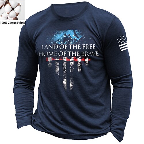 

Men's Unisex T shirt Tee Letter American Flag Crew Neck Green Navy Blue Gray Black Print Outdoor Street Long Sleeve Print Clothing Apparel Cotton Sports Designer Simple Casual