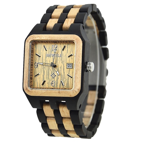 

BEWELL Men's Watch Wood Watch Luxury Brand Design Men's Wooden Square Dial Automatic Date Box Rectangular Men Luxury Brand 111A