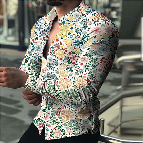 

Men's Shirt Graphic Shirt Circle Turndown Blue 3D Print Outdoor Street Button-Down Print Clothing Apparel Fashion Designer Casual Breathable / Long Sleeve / Long Sleeve