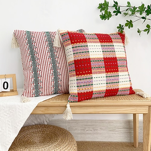 

Christmas Party Pillow Cover Tassel Soft Plaid Decoration for Bedroom Livingroom Sofa Couch Chair Superior Quality