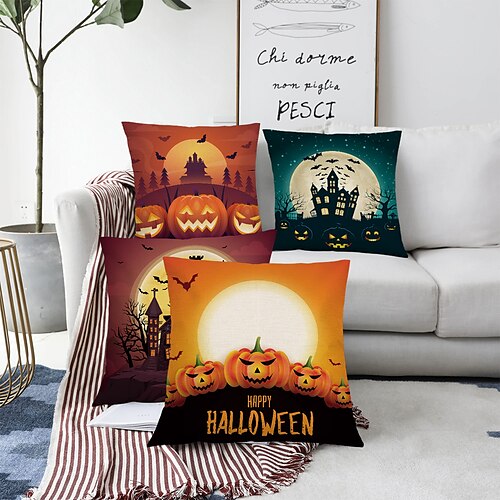 

Halloween Party Double Side Cushion Cover 4PC Soft Decorative Square Cushion Case Pillowcase for Bedroom Livingroom Sofa Couch Chair Superior Quality Machine Washable
