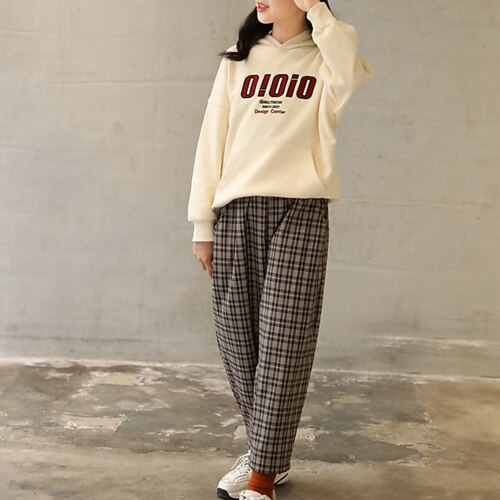 

2 Pieces Kids Girls' Hoodie & Pants Clothing Set Outfit Plaid Letter Long Sleeve Print Cotton Set Street Cute Sweet Winter Fall 5-13 Years Beige