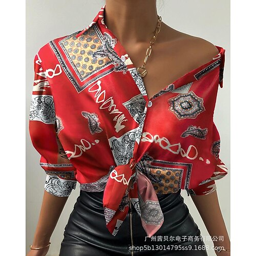 

2021 European And American New Printed Button Lantern Sleeve Shirts