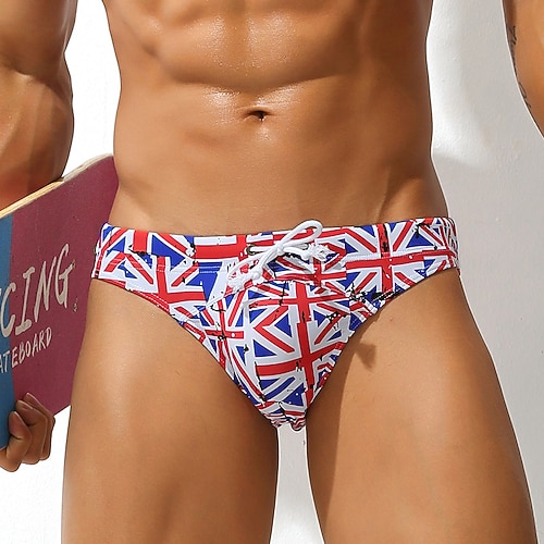 

Men's Basic Panties Briefs Swim Briefs 1 PC Underwear Fashion Simple Sexy Drawstring Print Cartoon Flag Mid Waist Touch of Sensation Comfort Black Blue S M L