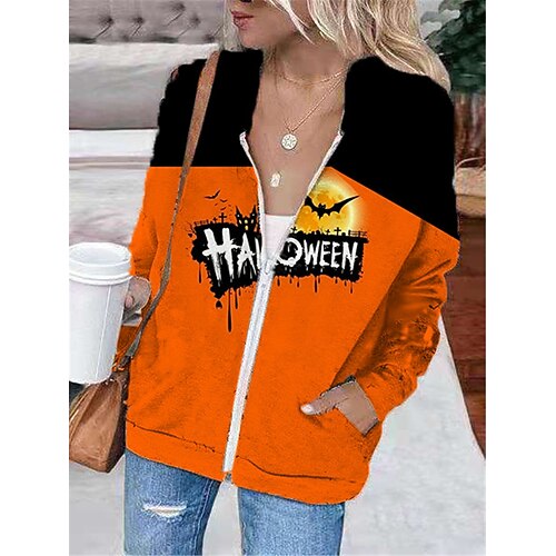 

Women's Hoodie Jacket Warm Breathable Outdoor Halloween Daily Wear Going out Zipper Pocket Print Zipper Hoodie Vintage Sports Comfortable Street Style Skull Regular Fit Outerwear Long Sleeve Winter
