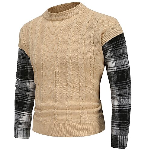 

Men's Sweater Pullover Sweater Jumper Ribbed Knit Cropped Knitted Color Block Crew Neck Keep Warm Modern Contemporary Work Daily Wear Clothing Apparel Winter Spring & Fall Black Blue M L XL
