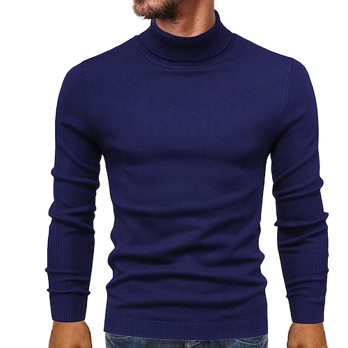 

Men's Sweater Pullover Sweater Jumper Turtleneck Sweater Ribbed Knit Cropped Knitted Solid Color Turtleneck Basic Stylish Outdoor Daily Clothing Apparel Winter Fall Black Blue S M L