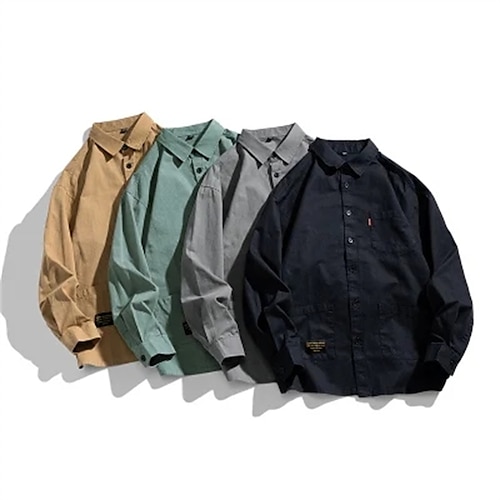 

Men's Shirt Overshirt Thick Shirt Casual Shirt Shirt Jacket Letter Turndown Black Gray Army Green Khaki Casual Daily Tops Simple Casual