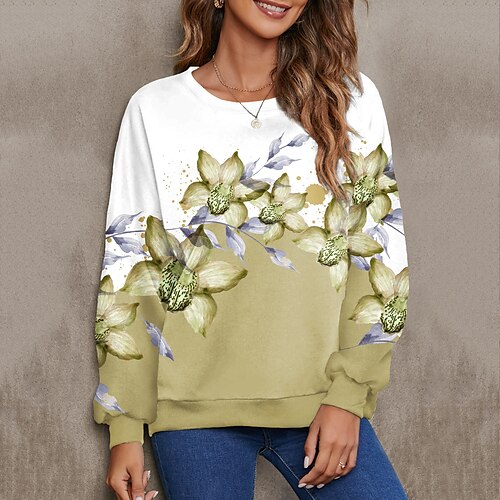 

Sweat shirt Sweat Femme Actif Vêtement de rue Imprimer Jaune Rose Claire Bleu Floral du quotidien Col Rond manche longue S M L XL XXL 3XL